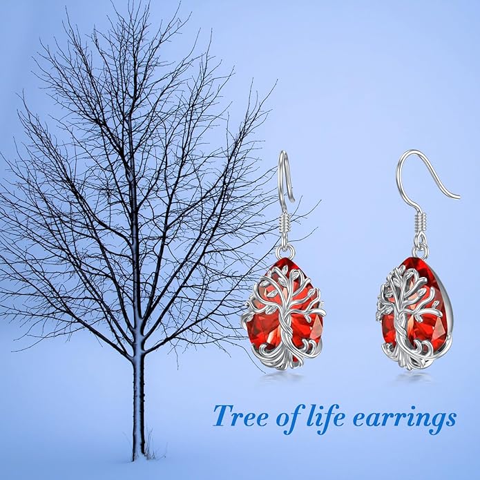 TOUPOP Tree of Life Earrings 925 Sterling Silver Family Tree Dangle Drop Earrings Crystal Jewelry Birthday Christmas Gifts for Women Her
