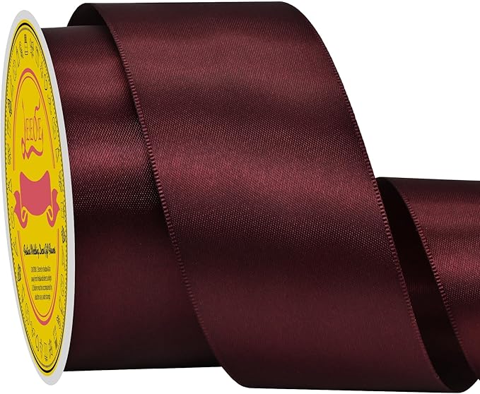 LEEQE Double Face Burgundy Satin Ribbon 2" X 25 Yards Polyester Burgundy Ribbon for Gift Wrapping Very Suitable for Weddings Party Invitation Decorations and More