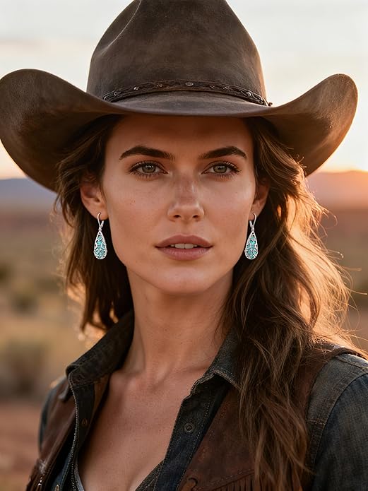 Turquoise Earrings for Women, 925 Sterling Silver Leverback Teardrop Earrings,Vintage Boho Western Turquoise Jewelry