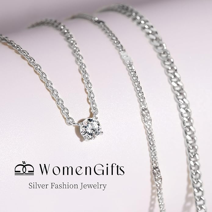 WomenGifts Layered Gold Necklaces for Women, 14K Gold Sterling Silver Plated Dainty Pendant Necklace Set with Cubic Zirconia Circle, Chunky Stackable Cuban Chain Choker, Trendy Personalized Birthstone Jewelry Gift Non Tarnish