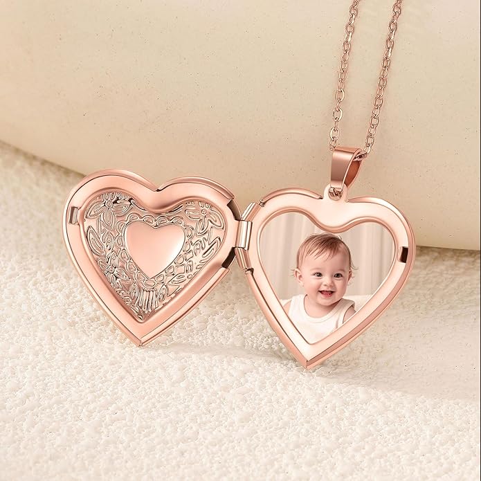 PHOCKSIN Personalized Locket Necklace for Women Photo Necklace with Customized Picture Birth Flower Birthstone New Years Gifts for Women