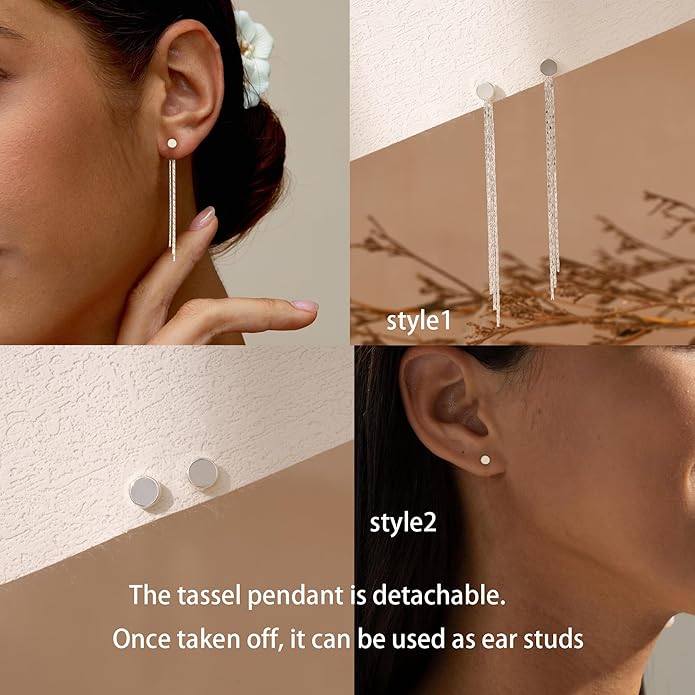 Gold Earrings for Women, 14K Gold Plated Tassel Dangle Earrings for Women Trendy Hypoallergenic Long Chain Earring Dainty Pearl Drop Earrings Elegant Wedding Earring Fashion Jewelry for Womens
