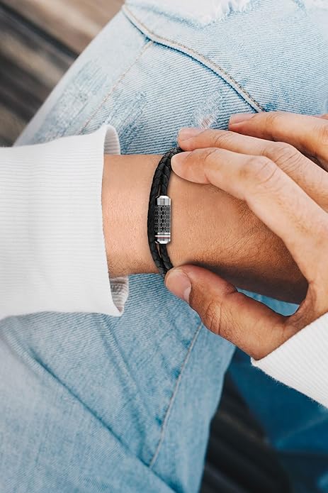 Tommy Hilfiger Men's Jewelry Tube Double Wrap Braided Leather Bracelet Color: Black (Model: 2790327)