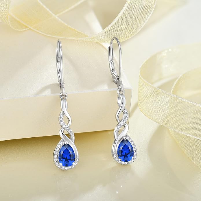 Infinity Dangle Drop Earrings for Women 925 Sterling Silver Teardrop Leverback Earrings Birthstone Jewelry Gifts for Women Wife Girlfriend Mother Daughter Her