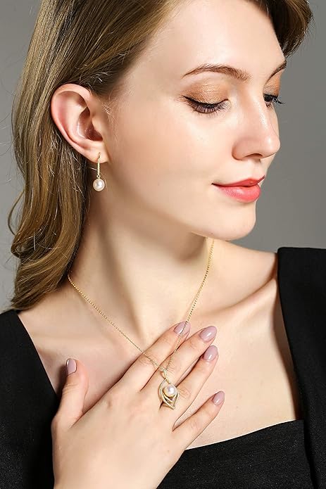 CHAULRI 9-10mm Genuine Freshwater Cultured Pearl Pendant Necklace w/Adjustable Chain - Jewelry Gifts for Women