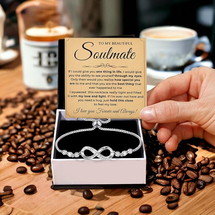 To My Soulmate Bracelet, Soulmate Bracelet For Women, Soulmate's Jewelry Gift From Boyfriend Husband Friend With Message Card And Box Meaning, Valentine Gifts For Her, Birthday Christmas Gifts