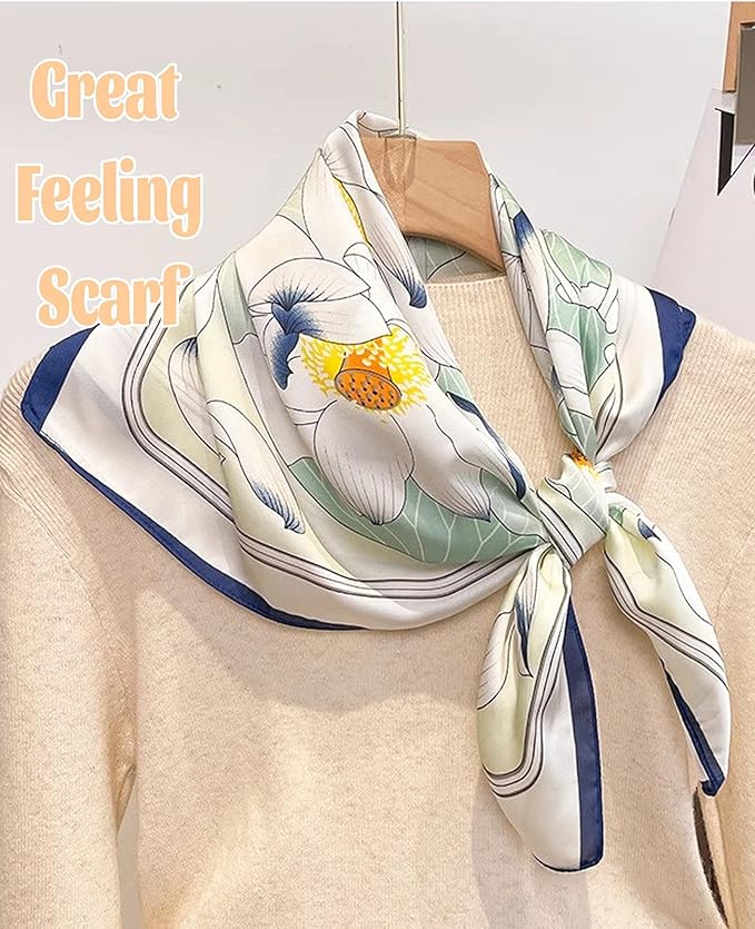 kcctoo 27.5" Mulberry Silk Feeling Head Scarf Women's Fashion Square Neck Satin Scarfs for Bag Hair Scarves Gift