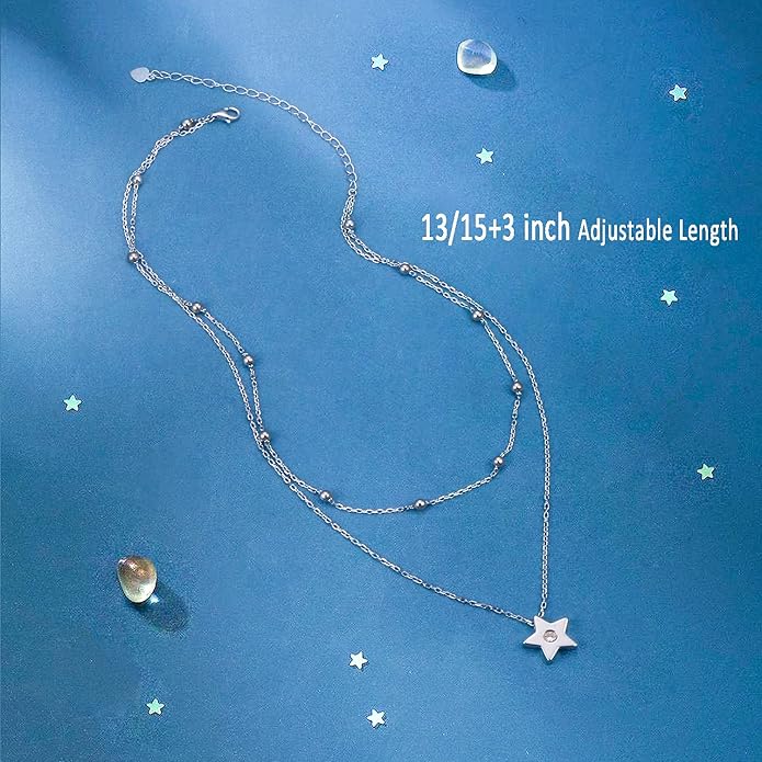 YinShan Layered Choker Necklace 925 Sterling Silver Star Moon Clavicle Jewelry Adjustable Lariat Necklaces for Women Girls Birthday Valentine's Day Gifts