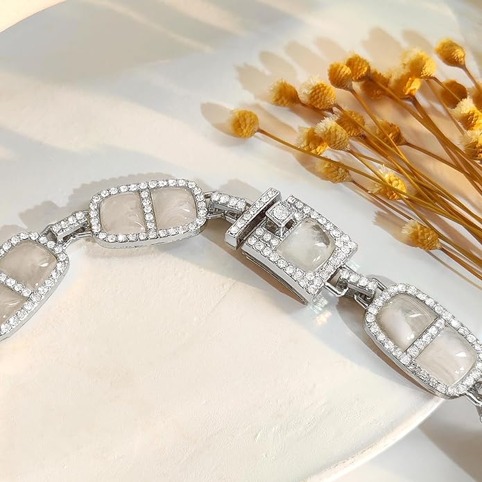 Chunky Necklace for Women 12 Colors Diamond Stone Gold Statement Necklace for Women Full Trendy Blue Birthstone Choker Necklace for Women Square Design Necklace Jewelry