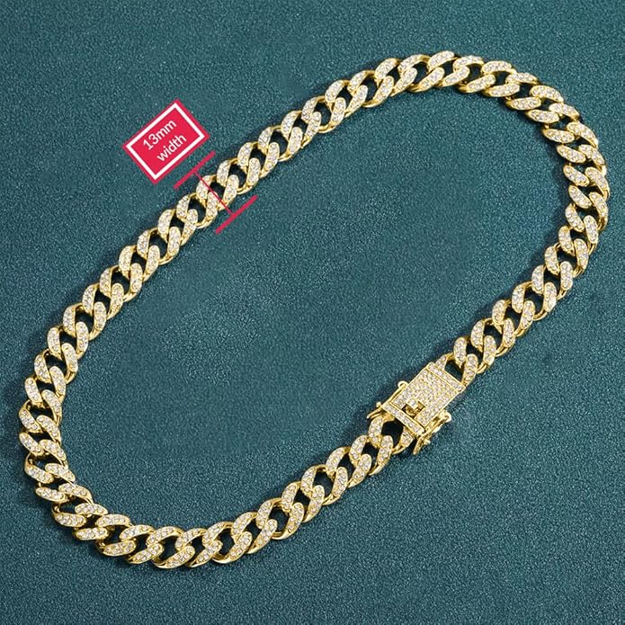 EMESLY Miami Cuban Link Chain 14K Gold Plated Necklace (16, 18, 20, 22, 24, 30 Inches Length); Hip Hop Bracelet (8" Length) for Men & Women; Perfect Iced Out Bling Jewelry Gift
