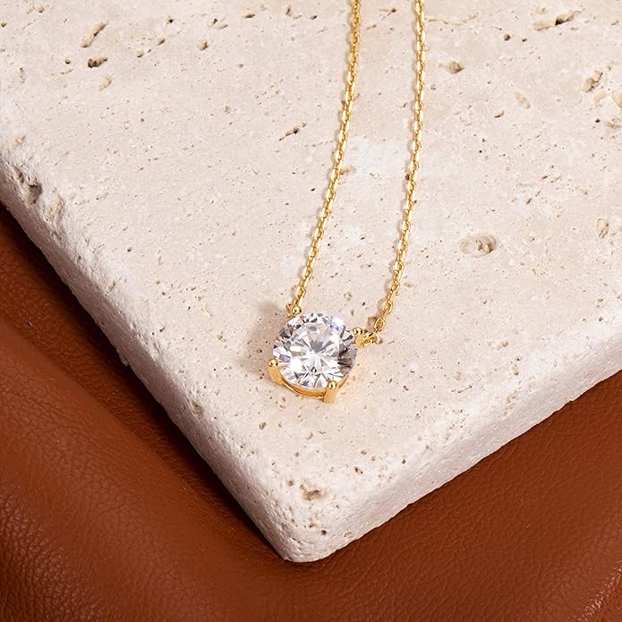 S.Leaf 18Karat Gold Plated Cubic Zirconia Necklace for Women S925 Sterling Silver 0.5/1/2cttw Dainty Crystal Cubic Zirconia Pendant Necklaces Best Friend Birthday Gifts for Women Trendy Sister Mom Wife Womens Her Friend Party