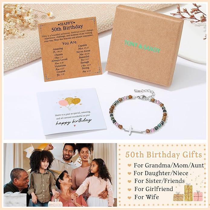 TONY & SANDY Christian Cross Bracelet for Women, Stocking Stuffers for Women, Confirmation Baptism Easter Gifts, Unique Gift for Friends Daughter Mom Sister in Christ on Birthday Christmas