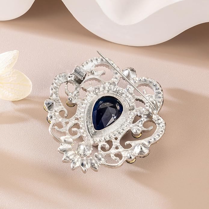 SELOVO Vintage Style Elegant Crown Rhinestone Teardrop Pin Brooch for Women