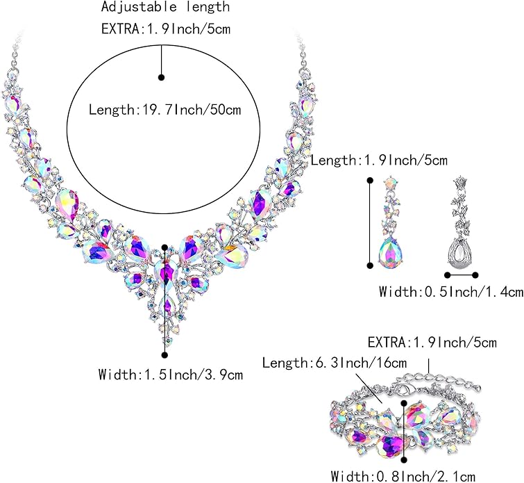 BriLove Wedding Bridal Jewelery for Women Austrian Crystal Teardrop Cluster Statement Necklace Dangle Earrings Link Bracelet Set