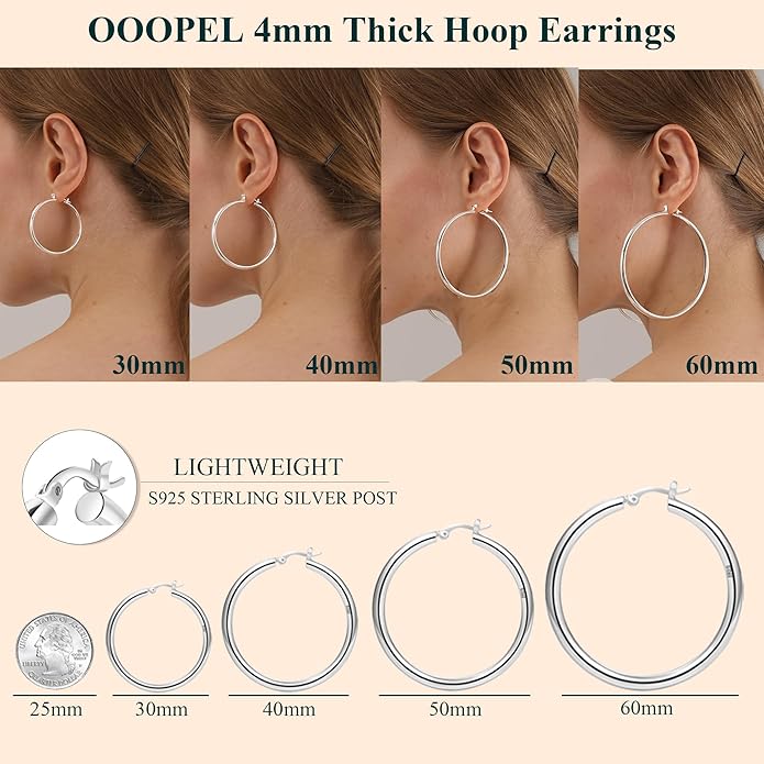 4mm Thick Gold Chunky Earrings Steling Silver Post Hoops Earrings For Women Hollow Tube Hoops Earrings Thick Gold Hoop Earrings Hypoallergenic Lightweight Gold Hoop Large Earrings 20/30/40/50/60MM