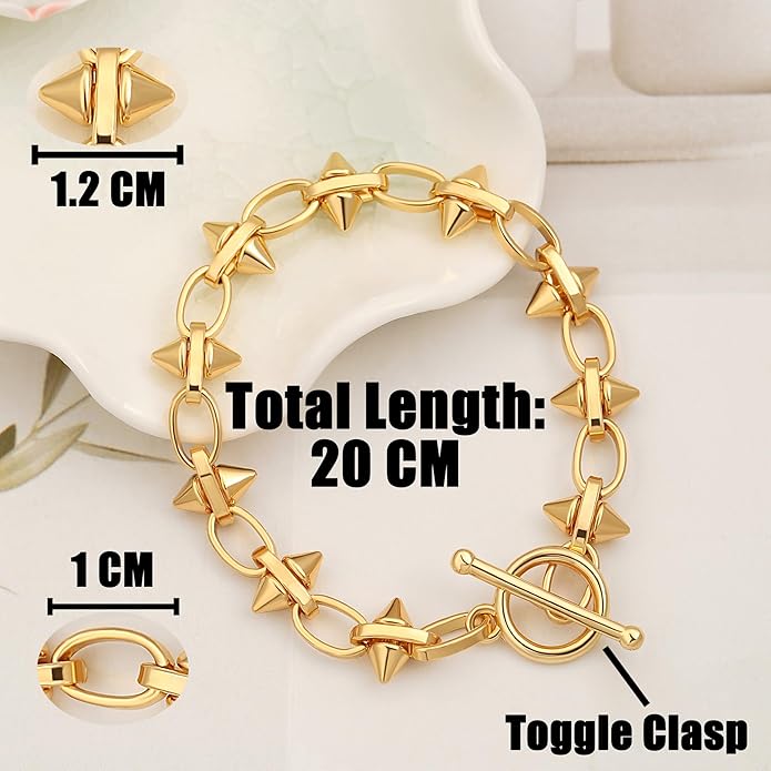 SOFYBJA 18k Gold Plated Personalized Chunky Cuban Oval Link Chain Bracelets for Men Toggle Rope Bracelet Jewelry for Women