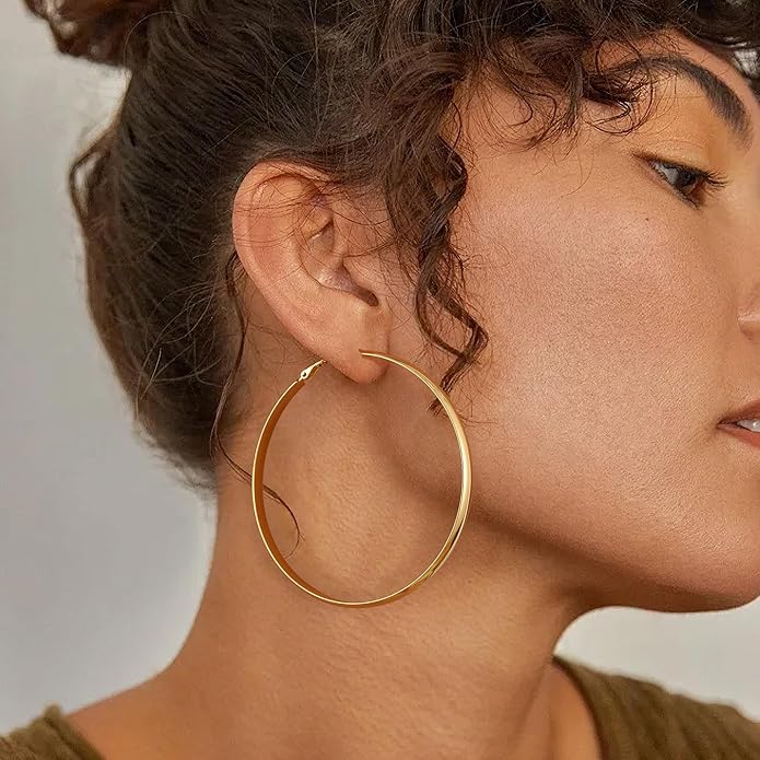 Gacimy 14K Gold Plated Hoop Earrings for Women, 14k Real Gold Plated with 925 Sterling Silver Post, Hypoallergenic Lightweight Thick Hoops Earrings for Women Trendy