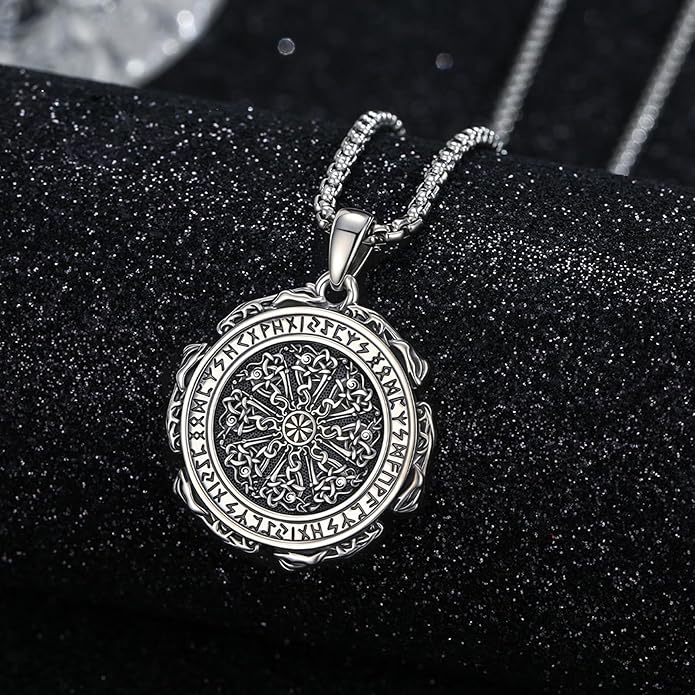 YueYuan Viking Necklace for Men 925 Sterling Silver Rune Amulet Pendant Nordic Necklace Viking Jewelry Gift for Father Husband Son