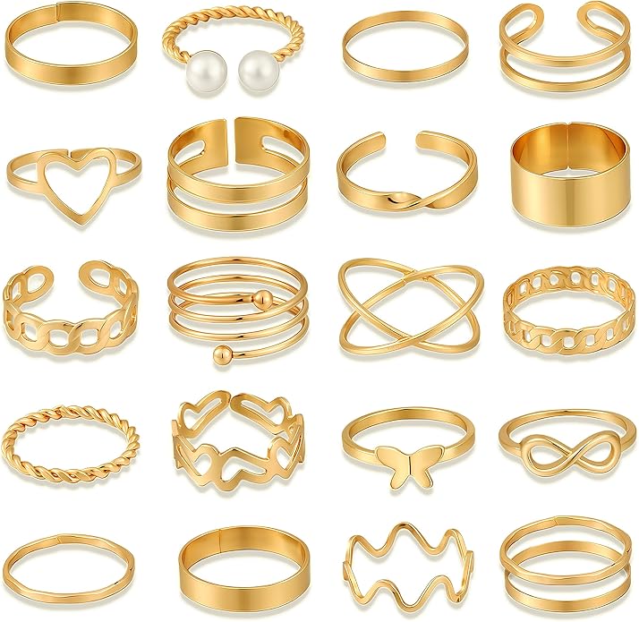 FAXHION Gold Knuckle Rings Set for Women Snake Chain Stacking Ring Vintage BOHO Midi Rings SIze Mixed