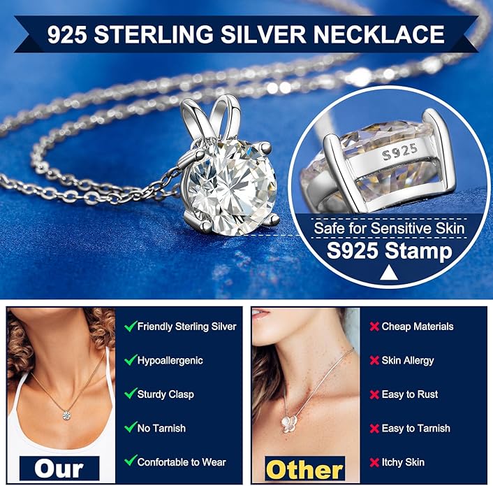 Moissanite Necklace for Women 0.1-12.0CT(3-15mm) Oval/Round Cut Moissanite Pendant 18k Gold Plated Sterling Silver Necklace D Color VVS1 Solitaire Pendant with 18+2 Inch Chain Jewelry for Mom/Wife