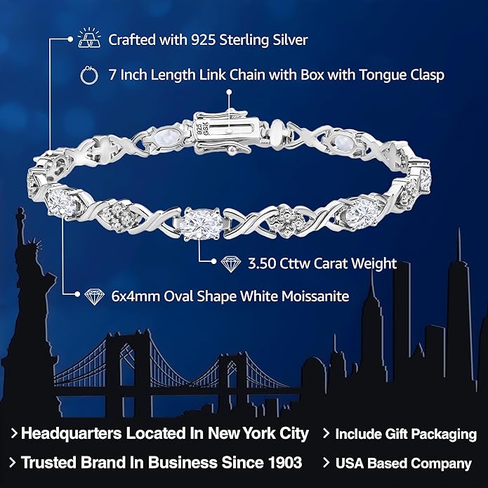 Gem Stone King 2-4 Cttw Infinity Link Gemstone Birthstone Tennis Bracelet for Women | 925 Sterling Silver | Oval 6X4MM | 7 Inch with Secure Clasp | Fine Jewelry for Her Mom Wife Anniversary