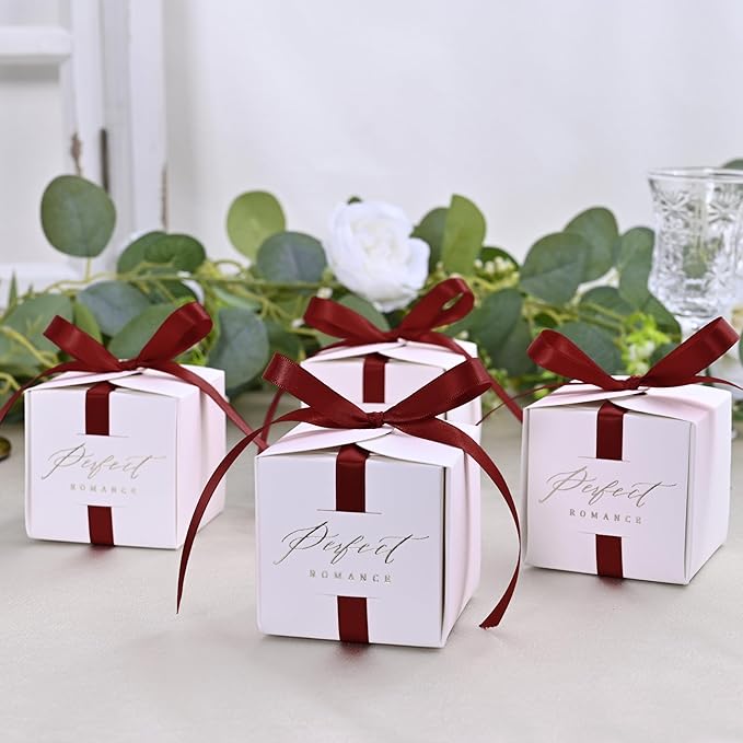 LEEQE Double Face Burgundy Satin Ribbon 3/8 inch X 50 Yards Polyester Burgundy Ribbon for Gift Wrapping Very Suitable for Weddings Party Invitation Decorations and More