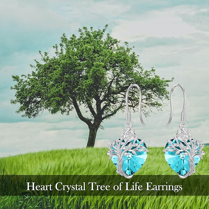 TOUPOP Tree of Life Earrings 925 Sterling Silver Family Tree Dangle Drop Earrings Crystal Jewelry Birthday Christmas Gifts for Women Her