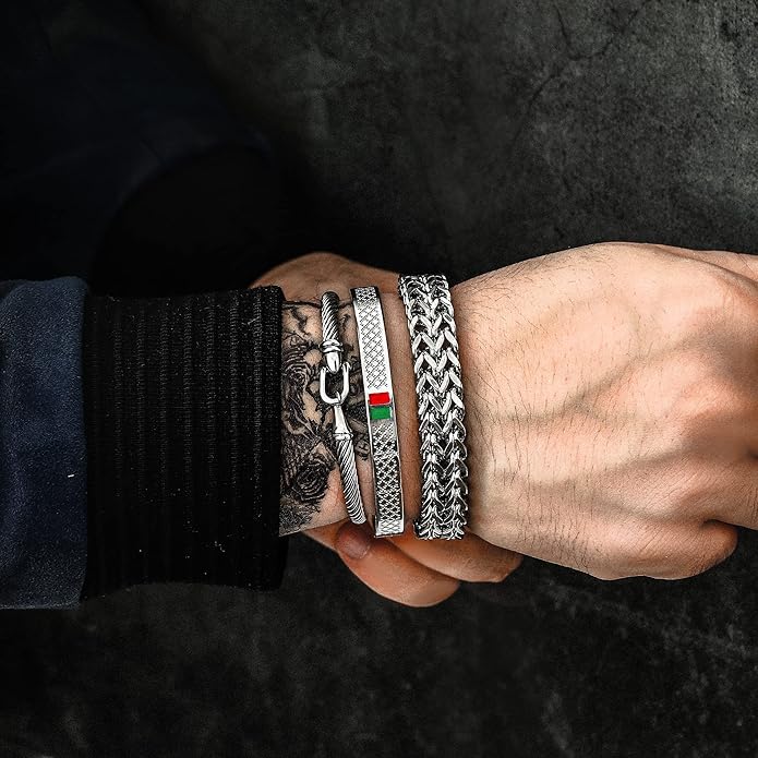 WFYOU 3PCS Stainless Steel Bracelets for Men Gold Roman Numeral Bangle Bracelet Twisted Cable Bracelet Adjustable Cuff Bracelet Mens Luxury Jewelry Bracelets Gifts