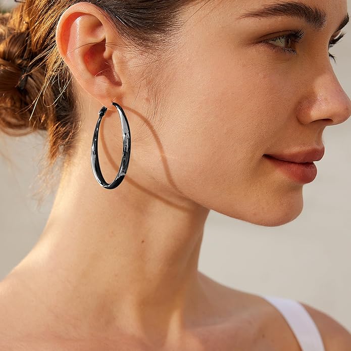 PABBEU S925 SterlingSilver Hoop Earrings Hypoallergenic Silver Hoop Earrings for Women Lightweight Large Sterling Silver Hoops Earring 30/50/70mm