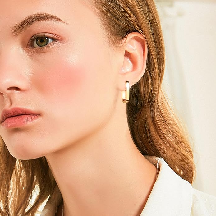 925 Sterling Silver Hoop Earrings for Women Small Square Hypoallergenic 14K Gold Plated Hoop Earrings Geometric Minimalist Rectangle Hoops
