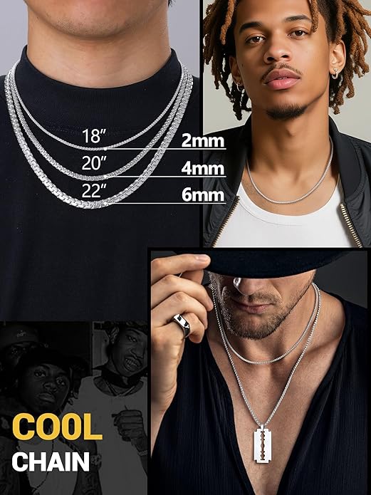 PROSTEEL Stylish Stainless Steel Round Link Chain Necklace for Men, 2mm/4mm/6mm/8mm. Silver/Gold/Black Tone, Hypoallergenic Jewelry, 14"-30", Come with Box