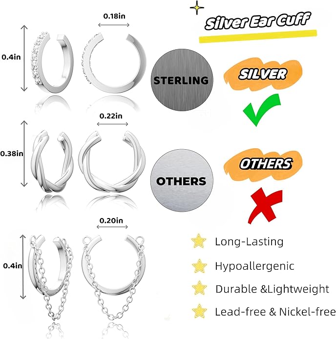 Gold Ear Cuffs Earrings for Women Non Piercing - Clip on Cartilage Earrings Dainty 14K Gold Sterling Silver Plated Cubic Zirconia Huggie Hoop Earring for Women No Tarnish Trendy Jewelry Set