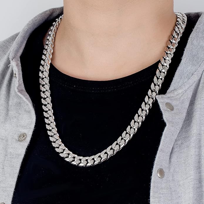 Dankadi Fashion 925 Sterling Silver Solid Miami Cuban Link Chain Necklace 8MM & 12MM- Curb Cuban Thick Big Link Choker For Men 20 "22" 24 "26" 28" Fine Jewelry