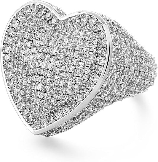 Iced Out Jewelry 5A Cz Stones Shiny Baguette Heart Engagement Gold Luxury Diamond Ring, Hip Hop Bling Bling 18K Gold Plated Party Pinky Ring Men Women