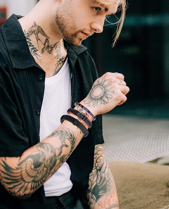 Tornito 15Pcs Braided Leather Bracelet Boho Cuff Wrap String Wood Bead Woven Ethnic Stretch Wristbands Bracelets Set for Men Women Size Adjustable