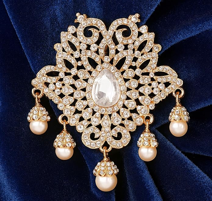 Touchstone Indian Bollywood Handcrafted Designer Jewelry Brooch Lapel Pin in Gold Or Silver Tone for Women.