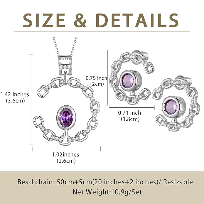 Ydou Elegant C-Shaped Crystal Necklaces/Stud Earrings Set with Birthstone Jewelry Set Silver Plated Fashion Jewelry for Women CS0003