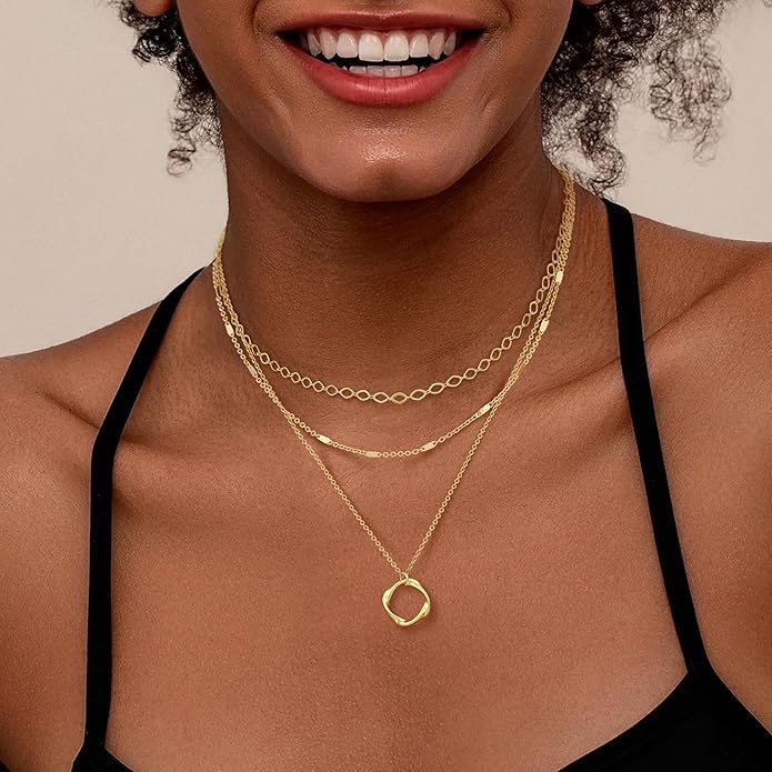 Gold Layered Necklaces for Women, 14K Gold Plated Dainty Necklace Set with Paperclip, Adjustable Trendy Gold Jewelry Stackable Gift
