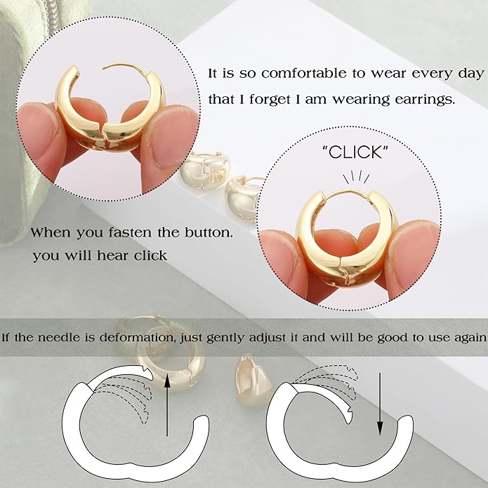 3Pairs Gold Hoop Earrings Set for Women, 14K Gold Plated Hypoallergenic Small Huggie Hoops Earrings for Women Trendy, Chunky Gold Earring Jewelry Gifts