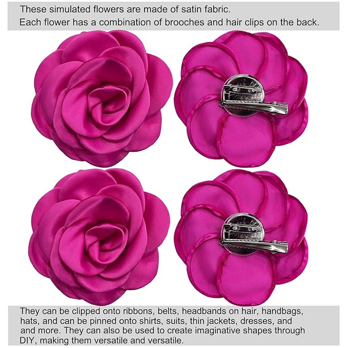 Sanrich Women's Brooches 4pcs Rose Flower Hair Clip Mexican Hair Flowers Clips Hairpin Brooch Tea Party Hats Headpieces (hot pink)