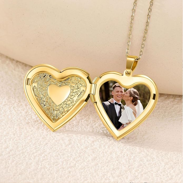 PHOCKSIN Personalized Locket Necklace for Women Photo Necklace with Customized Picture Birth Flower Birthstone New Years Gifts for Women
