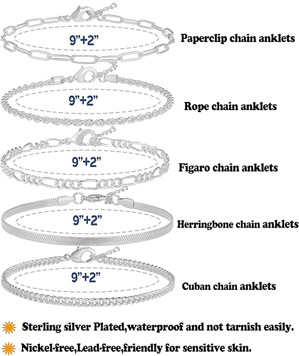 Gold/Silver Plated Anklet Bracelets for Women Waterproof Plus Size Cuban Link Chain Ankle Bracelet for Large Ankle 9-12inch