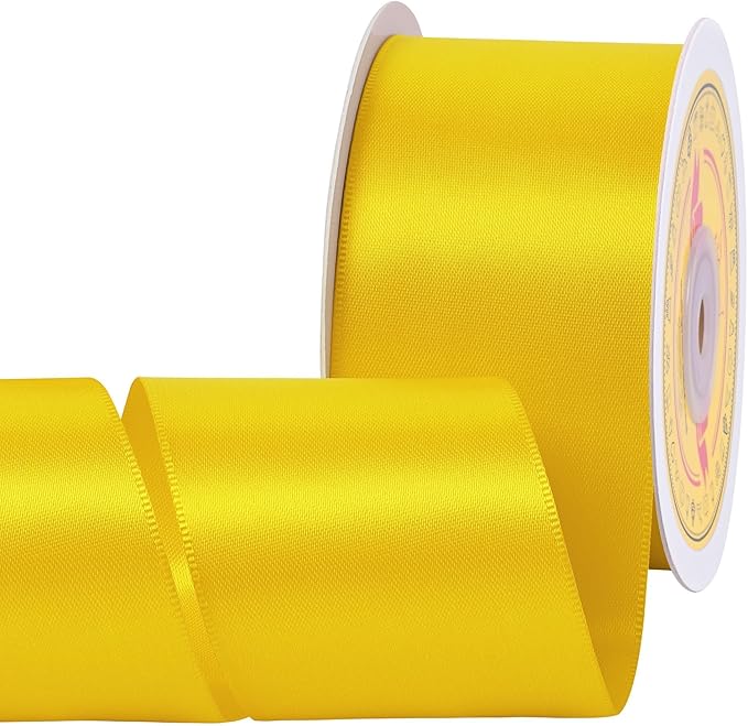 LEEQE Double Face Maize Yellow Satin Ribbon 2 inch X 25 Yards Polyester Maize Yellow Ribbon for Gift Wrapping Very Suitable for Weddings Party Hair Bow Invitation Decorations and More
