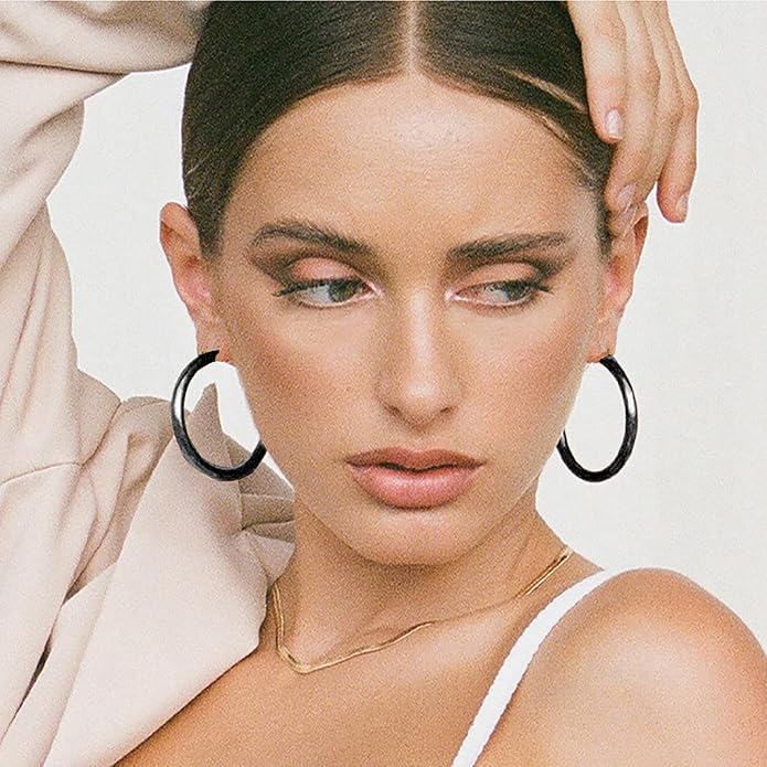 4mm Thick Gold Chunky Earrings Steling Silver Post Hoops Earrings For Women Hollow Tube Hoops Earrings Thick Gold Hoop Earrings Hypoallergenic Lightweight Gold Hoop Large Earrings 20/30/40/50/60MM