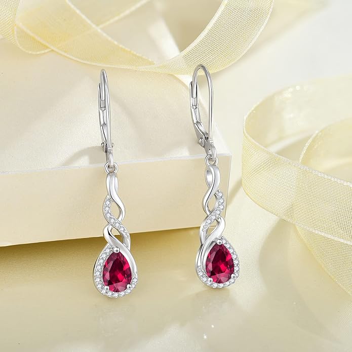 Infinity Dangle Drop Earrings for Women 925 Sterling Silver Teardrop Leverback Earrings Birthstone Jewelry Gifts for Women Wife Girlfriend Mother Daughter Her