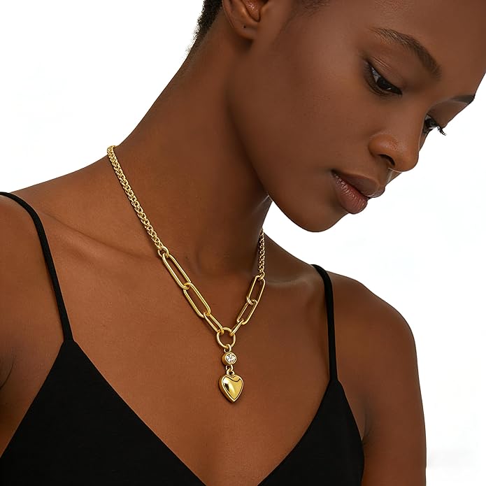 AuraLixi 18K Gold Plated Adjustable Chain Necklace for Women, Mixed Chain Gold Pendant Necklaces, Trendy Fashion Jewelry Gift for Girlfriend, Anniversary & Birthday