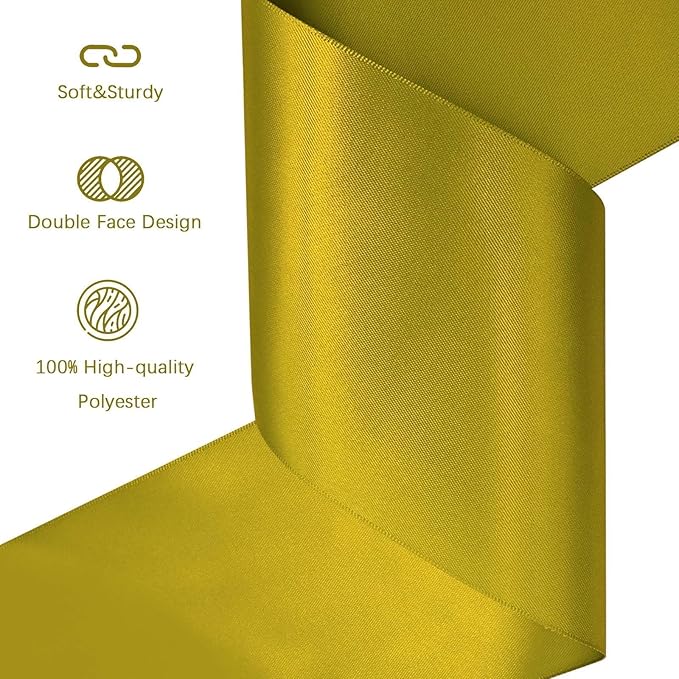 LEEQE Gold Satin Ribbon 4 inch X 15 Yards Polyester Ribbon for Gift Wrapping Very Suitable for Weddings Party Hair Bow Invitation Decorations and More