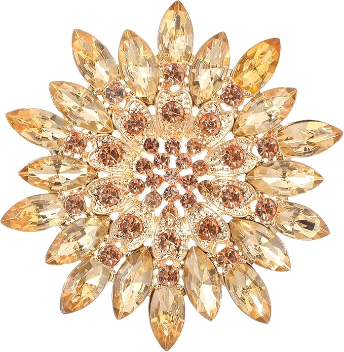 Flower Brooches For Women Rhinestone Sunflower Brooch Pin Red Pink Flower Brooch Marquise Wreath Brooches Elegant Accessories Jewelry Gifts For Women Girls Skirt Dress Hat Decoration