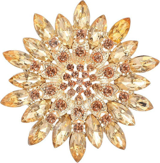 Flower Brooches For Women Rhinestone Sunflower Brooch Pin Red Pink Flower Brooch Marquise Wreath Brooches Elegant Accessories Jewelry Gifts For Women Girls Skirt Dress Hat Decoration
