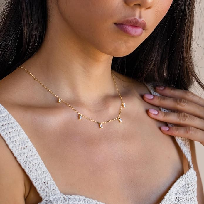 Dainty Gold Diamond Necklace for Women, 14k Gold Plated Diamond Station Choker Necklace for Women Daily & Minimalist, Gold Jewelry for Women